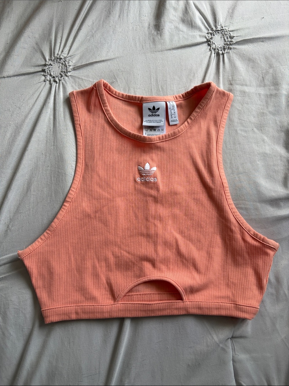 Adidas Peach Ribbed Crop Tank with Cutout
